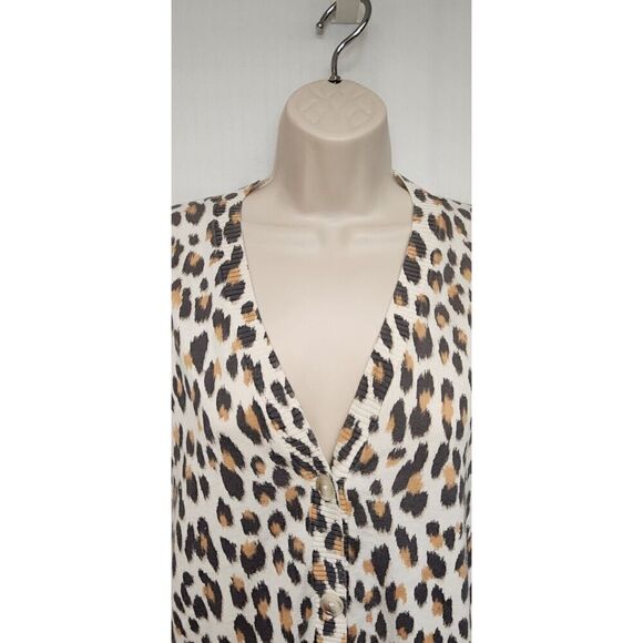 LOFT Leopard Print V-Neck Cardigan Sweater Women Color Cream/Gray Size Small - Picture 6 of 9